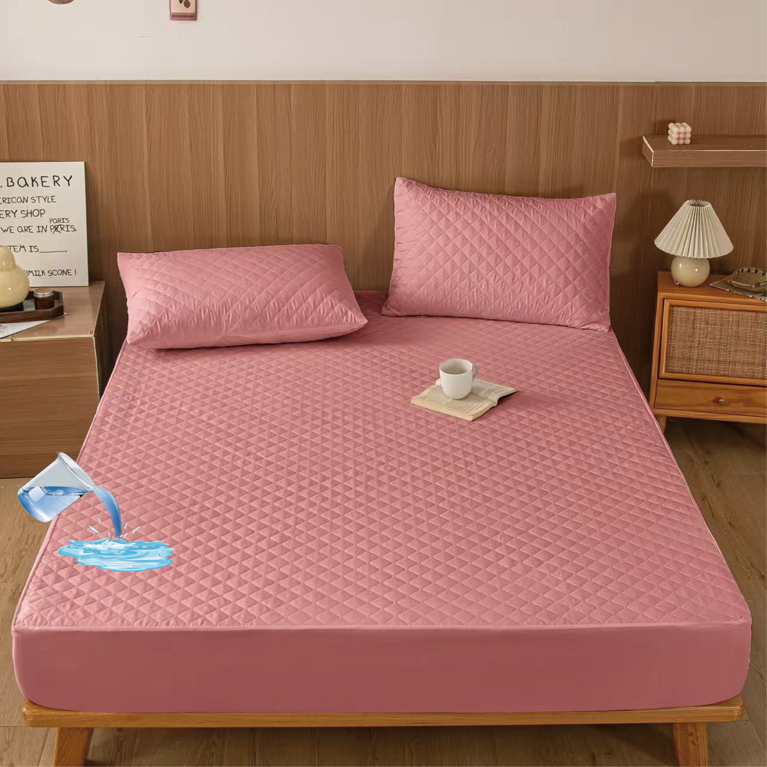 Nepropusna plahta 180x200 + 28 cm i dvije nepropusne jastučnice 50x70 cm -  ROZA