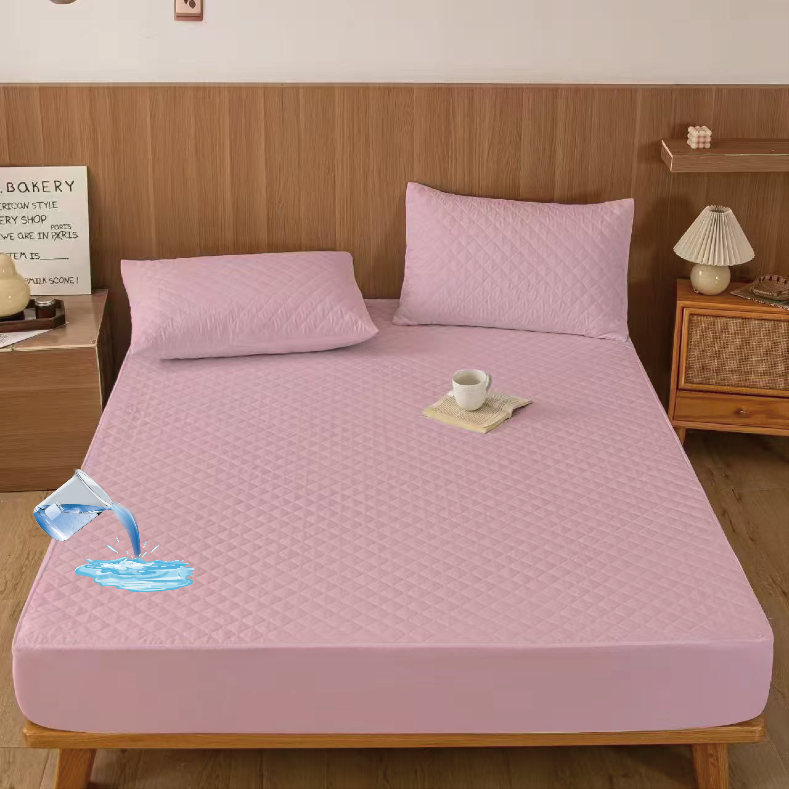 Nepropusna plahta 180x200 + 28 cm i dvije nepropusne jastučnice 50x70 cm -  SVIJETLO ROZA